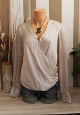 H&M * elegante Satin Schlupfbluse Bluse Shirt gerafft in Champagner * Gr. 38