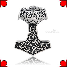 Edelstahl Anhänger 3D Thors Hammer Massiv Hochwertig Keltisch Großloch