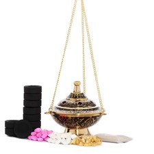 2762 Weihrauch - Schwenker Messing bemalt Kette 25 H10cm, D 10,5cm, 350gr kette