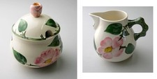 V&B Wildrose, Fayence, Zuckerdose mit Deckel und Milchkännchen, guter Zustand
