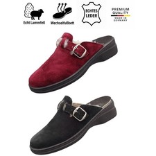 Algemare Damen Lammfell Clog 8170 Nubukleder Hausschuhe Made in Germany Gr 36–43