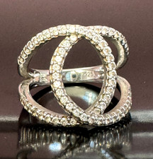 Sterling Silber 925 Ring ineinandergreifende Kreise mit funkelnder CZ, Größe 6