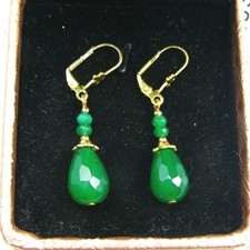 BAILYSBEADS edle Smaragd-Ohrringe Ohrhänger goldfarbige Klappbrisuren behandelt 
