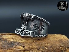 Ring Thors Hammer Edelstahl Valknut Keltischer Knoten Schmuck Wikinger Biker