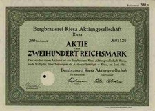 Bergbrauerei Riesa 1944 Großenhain Riebeck Leipzig Sachsen 200 Mark Einfach Bier