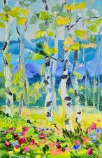 Birkenwald Ölmalerei 10x15 cm