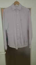 Hemd, Herren, Langarm, Lacoste, längsgestreift, Weiß-Altrosa, Gr. 40
