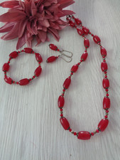 Schmuckset "Afrikanische Perlen" rot-bronze Vintage  UNIKAT