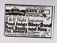 Paul Jones Ticket Manfred Mann Original Musik Maschine Camden November 12th 1979