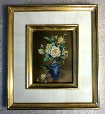 G.Nußmann Lupenmalerei Miniaturen Bild Blumen Rosen Rahmen 16 x 14 cm