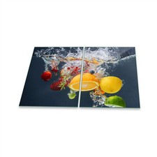 Herdabdeckplatte Ceran 2-Teilig 2x40x52 Obst Gelb Abdeckung Spritzschutz Glas
