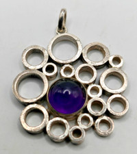Schöner Silberanhänger 70er Jahre 835 mit Amethyst  Anhänger Design Schmuck