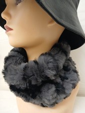 Pelz Loop Halswärmer  Rexkaninchen Dehnbar Rundschal Stirnband Grauschwarz