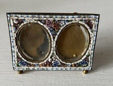 Bilderrahmen doppelt Miniatur Mosaik Kupfer 4,2 x 5,2 cm alt ovale Ausschnitte