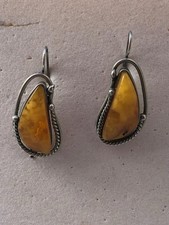 Antik Ohrringe Bernstein Handarbeit vor 1900 Silber ungestempelt 4,2cm