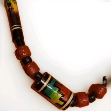 VINTAGE BUNTE HOLZPERLEN KETTE, 50CM LANG