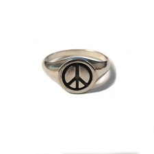 Handgefertigter 925er Silberring Peace Zeichen Siegelring Unisex Nickelfrei