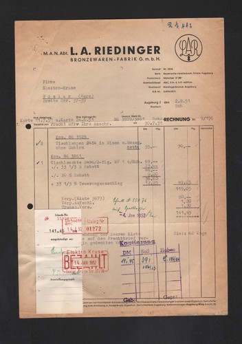 Augsburg rechnung 1951 a - augsburg,, 1951,
