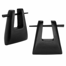 1 Paar eckige Holz Creolen mit Stab Ohrringe ebenholz Loop Natur Damen hölzern