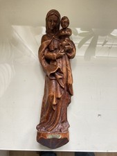 Madonna mit Kind Holzstatue Naturholz geschnitzt Holzfigur antik braun 46cm