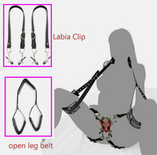 Frauen-Open-Leg-Strap-Verstellbare-Schamlippen-Klitoris-Klemmen-Augen-Augenbinde