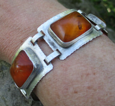 Rar um 1940 Georg Kramer GK Bernstein Armband 835 Silber Fischland No.22 18,5 cm