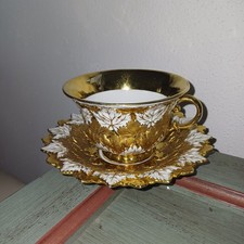 Meissen 1.Wahl Rare/Seltene Prunk Kaffeetasse Ahorn Gedeck viel Gold Knaufzeit