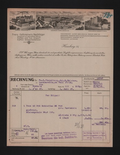 Hamburg rechnung 1927 franz - hamburg,, 1927,
