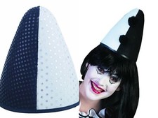 Hut Kappe Pierrot Harlekin Clown schwarz weiß od silber Karneval Fasching