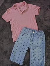 Outfit Gr.110/116 Topolino H&M Polo Hose Kurz Blau rosa Sommer Junge Totenkopf