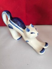 Gzhel Porzellanfigur Katze Blau Weiß Handbemalt UdSSR Vintage 14cm