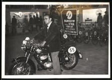 Fotografie Frankfurt / Main, IFMA Ausstellung 1953, Motorrad Mars Startnummer 5 