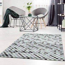Teppich Moda Meliert Karo Look Modern Grün Kurzflor Wohnzimmer Schlafzimmer Flur
