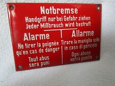 sehr altes Emailschild Waggonschild Notbremse 3sprachig rot Bahn Zug 14x9,5cm