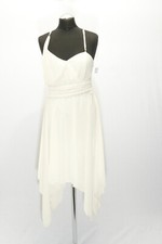 180 464 Damen Partykleid Gr.M weiß ärmellos Spaghettiträger Zipfellook Zierstein