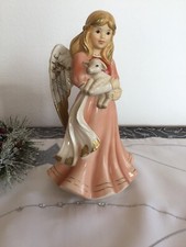 Goebel Schutzengel ★ Großer Engel mit Lamm Schaf★ 20 cm ★ rose / rot ★Text lesen