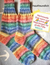 Gr 45 46 DICKE WEICHE Handgestrickte Socken Wollsocken Merino Regenbogenfarben 