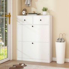 80*106*24 cm Schuhschrank Schuhständer Schuhregal mit 2 Flip Schubladen Weiß