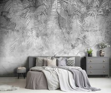 Fototapete Federn Palmen grau Beton Wohnzimmer VLIES TAPETE XXL + KLEISTER