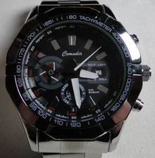 Silber/Schwarze Comudir Quarz Analog Herren Armbanduhr