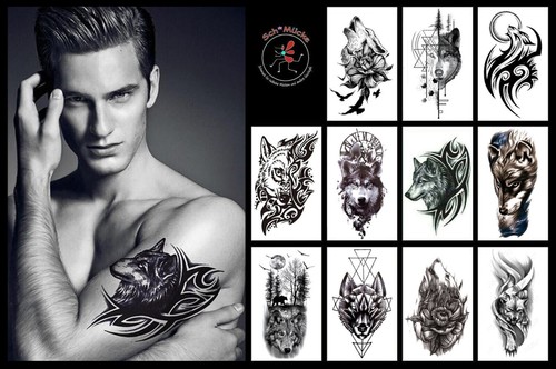 Faketattoo groß wolf wald mut - wolf,
