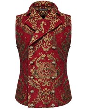 Devil Fashion Herren Weste Rot Gold Damask Gothic Steampunk Aristocrat