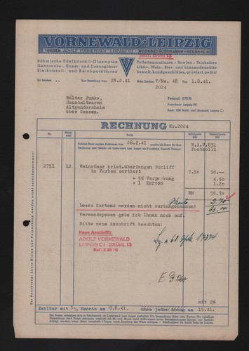 Leipzig rechnung 1941 walter - rechnung, 1941,