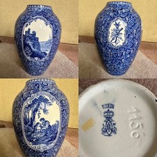 Antike LUDWIG WESSEL Jugenstil Vase Modell RHEIN m. Ansichten - Blaumalerei