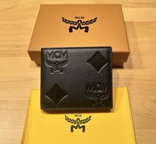 MCM Herren Geldbörse Portemonnaie Monogramm Leder Schwarz