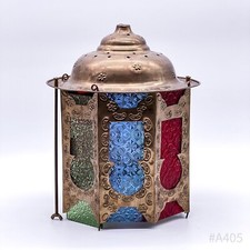 Orientalische Laterne aus Metall mit buntem Glaseinsatz | 29cm
