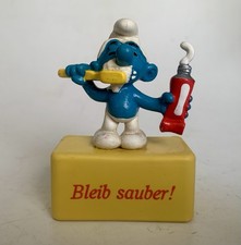 Zahnputz Schlumpf auf Sockel Bleib sauber! Schleich Smurf Sammler Zahnarzt Zähne