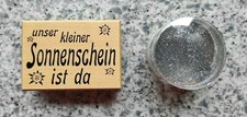 Bastelset Geburt Baby Holzstempel butterer plus Silber Embossing Pulver