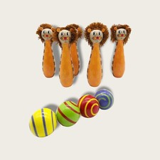 Holz Kinder Baby Bowling Kegelspiel 6x Robuste Löwen Kegel 4x Kugel Set