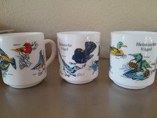 3er Set Arcopal France Tassen, Heimische Vögel, Vintage